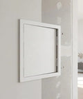 Heavy Duty Plastic Access Panel For Drywall 18x18 Inch Removable Wall Door in smooth flush finish on wall.