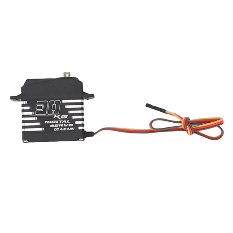 Heavy Duty Digital Servo With Killer Torque And Full Metal Gears Built Tough For 1/8 1/10 1/12 RC Car Crawler Trucks And Robots side view with cable.