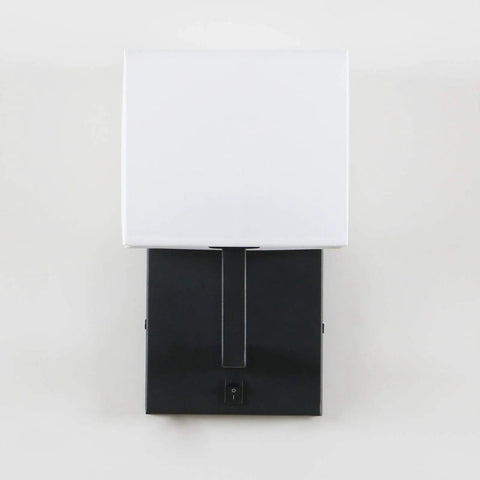 Black Finish Wall Sconce With White Textile Shade, On Off Switch, Sleek Modern Nightstand Lamp For Bedroom And Bedside Reading