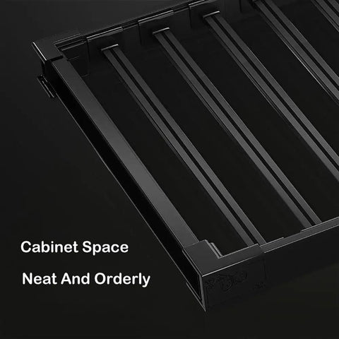 Close-up view of Expandable Trouser Rack With Silent Glide Rails And Drawer Pants Hanger System for organized cabinet storage.