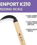 Beast High Carbon Steel Japanese Style Weeding Sickle with 3 Inch Blade and 10 Inch Beech Wood Handle for gardening