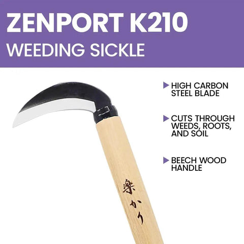 Beast High Carbon Steel Japanese Style Weeding Sickle with 3 Inch Blade and 10 Inch Beech Wood Handle for gardening