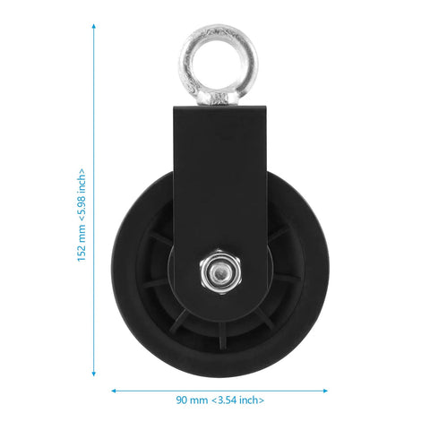 Three Pack 3.54 Inch 90 mm Pulley System Cable Pulley With Silent Bearing Traction Wheel, front view with measurements