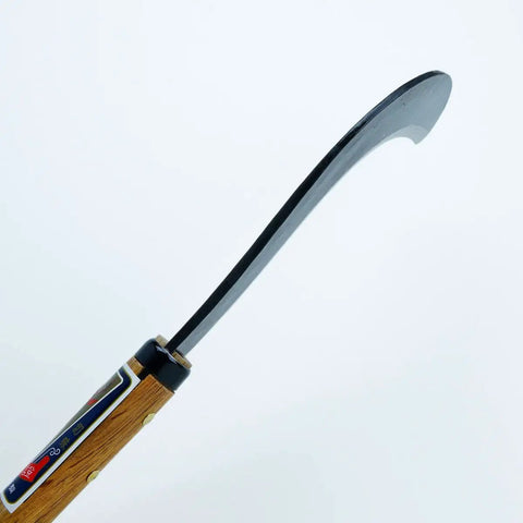 Long Handle Scythe With Double Edged Aogami No 2 Blade For Forestry, Handmade In Japan, close-up of thick dual bevel blade