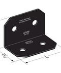 Diagram of Avant Collection ZMAX Black Powder Coated 90 Degree Angle Bracket for 6X Outdoor Accents Pack of 12 with measurements.