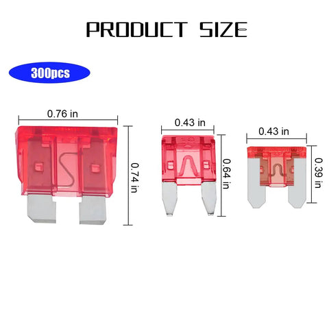 Shop Grade 300 Piece Automotive Fuse Assortment Kit With Standard Mini And Small Blade Fuses 2A To 40A Tough Zinc Build Plus Extractor Tool For Work Trucks Daily Drivers showing different sizes of red blade fuses.