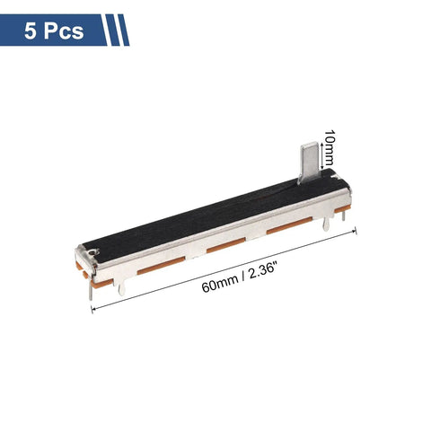 Five Pack Pro Grade Linear Slide Potentiometers 7 Pin B10K 60mm Length 45mm Travel 10mm Handle Fader Variable Resistors