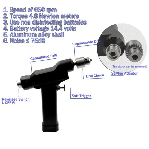 Top Tier Heavy Duty Veterinary Orthopedic Electric Power Drill And Cannulated Bone Drill Kit with cannulated drill and soft trigger.