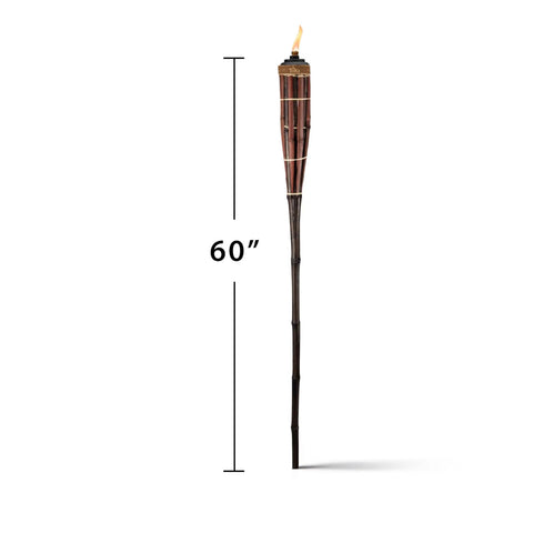 60 Inch Bamboo Torch from 4-Pack with Easy Pour 12 Oz Canister, Long-Lasting Fiberglass Wick, Outdoor Decor in Walnut and Pecan Finish