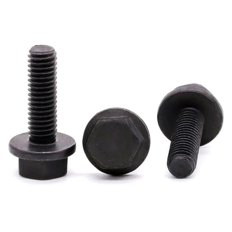 Beefy M10 Flanged Washer Head Hex Bolts 35mm Long Full Thread Set Of 10 10.9 Grade Alloy Steel Black Oxide Finish GB5789 Hex Drive