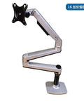 Top Shelf Heavy Duty Monitor Mount With Extended Reach And Slick Multi Angle Swivel Functionality For Zero Friction Setup And Rock Solid Screen Stability For Daily Grind Warriors - Adjustable silver monitor arm with swivel joint.