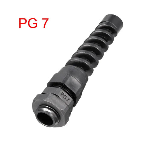 PG7 Cable Gland With Strain Relief Waterproof Nylon Plastic Connector For 3mm To 6.5mm Wire Diameter Black Weatherproof Joint