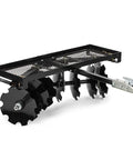 Tow Behind Notched Disc Harrow Attachment for ATV UTV 4 ft wide with 2 in towball hitch, 14 in concave discs, side view