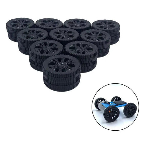 20 Pack Plastic Toy Wheels With 2mm Shafts And Round Axles For RC Cars And DIY Models, 35mm Diameter Wheels, black set