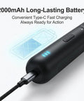 Slick Cordless Electric Screwdriver Kit With 21 Magnetic Bits And 2000mAh Rechargeable Battery showing 2000mAh battery with Type-C charging port.