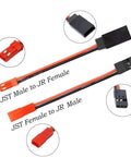 Y Harness Splitter Kit for RC Cars and Traxxas TRX-4 showing JST Male to JR Female and JST Female to JR Male connectors.