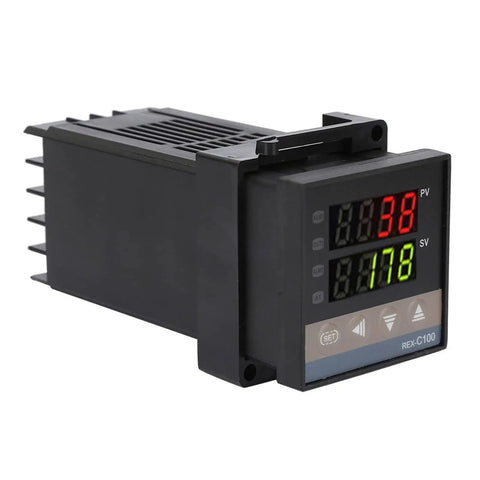 Industrial Digital Thermostat Kit With K Type Thermocouple Probe, SSR Included, Hardcore PID Temperature Controller For Heating Gear, Self-Tuning PID, 14-Bit Resolution, 0.5-Second Sampling, +-2C black panel meter with red and green digital display
