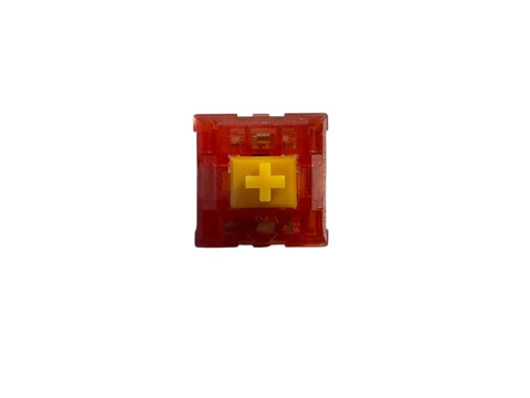 Linear 5 Pin MX Mechanical Keyboard Switch Kit For Custom Builds Smooth Key Travel Quiet Feel Pre Lubed For Fast Install Great For Gaming And Typing On DIY Keyboards Compatible With Most PCBs 35 Switch Set, red translucent switch close-up