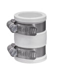 1 Inch Flexible PVC Pipe Coupling For Plastic And Copper Plumbing, White, Leak Proof Fit, Durable, Two Metal Clamps