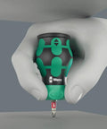 Close-up of hand holding a Compact Stubby Magazine RA 1 Tool Organizer for Short Screwdrivers and Bit Holders