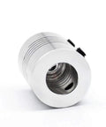 Close-up of 5 Pack Flexible Aluminum Couplings 6mm To 8mm For NEMA 17 Stepper Motors, showing spiral cut design.