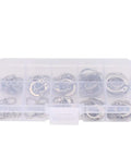 304 Stainless Steel Snap Ring Set 100 Pieces C Type Circlips Assortment Kit organized in a transparent storage box.