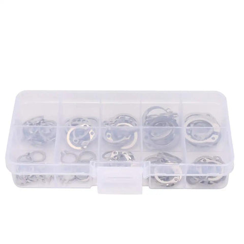 100Pcs Stainless Steel External Retaining Ring Kit 304C Rustproof Heavy Duty Spring Fasteners With 10 Sizes Portable Storage Box For Mechanical Industry Projects And Assemblies, clear organizer box