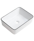 White Rectangle Vessel Sink For Bathroom Above Counter Porcelain Ceramic Basin With Black Rim Edge Modern European Inspired Design