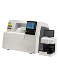 Built Tough 2d Patternless Auto Lens Edger Machine With Fully Automatic Tracing For Eyewear Labs and Optical Shops, white with digital display.