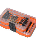 Front view of 32 Piece Drill And Driver Bit Set With Titanium Coated Drill Bits And Impact Rated Driver Bits Quick Connect Shanks in MODbox case