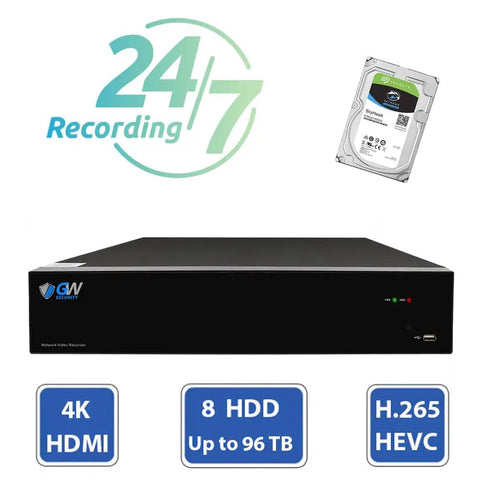 Boss Level 4K Security Camera System with Network Video Recorder supporting 8 HDD and 4K HDMI for all-day surveillance.