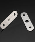 12 Piece Hidden Door Hinges Stainless Steel Pivot Hinges With 360 Degree Rotation For Cabinet Doors Built To Last Top Notch Durable Heavy Duty Hardware For Home And Office Use Secure Stable Easy To Install, showing two flat metal hinge pieces on a black background