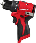 3 8 Inch M12 12v Cordless Brushless Drill And Driver Bare Tool With All Metal Keyless Chuck Variable Speed Trigger And Lightweight Compact Frame side view showing ergonomic grip and metal chuck.