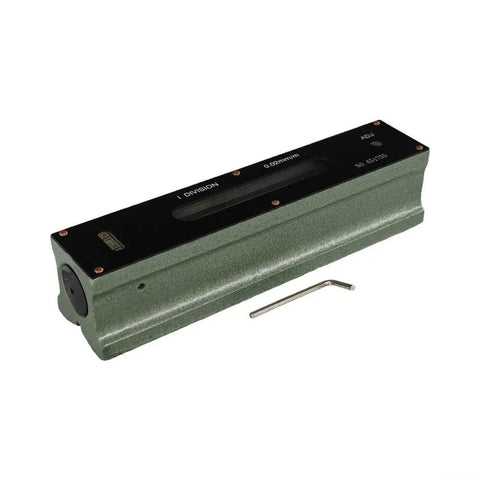 Industrial Mechanical Bar Level 0.02mm Accuracy in green steel, featuring a black display and adjustment tool.
