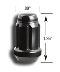 Small Diameter Acorn Lug Nut Kit Black 5 Lug 12mm X 1.50 Thread Size Pack of 20 Chrome Vanadium Steel close-up with measurements