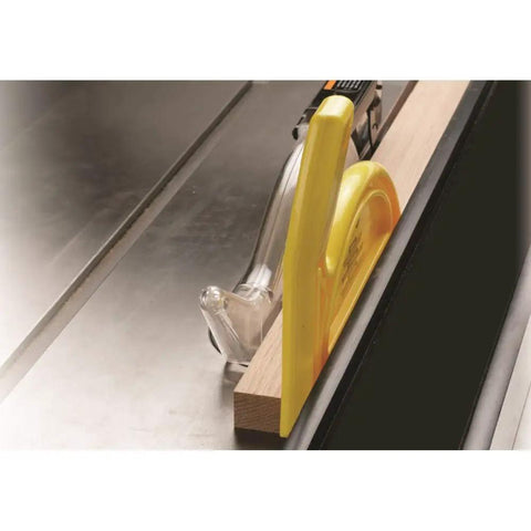 Push Stick for Woodworking Safety with Non Slip TPE Base High Visibility Yellow Handle guiding wood on table saw