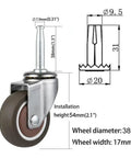 Rubber Caster Wheel Set Of 4 For Furniture And Trolleys, 1.5 Inch Wheels With 5/16 X 1.5 Inch Stems, diagram and dimensions included.