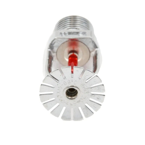 Badass Pendent Fire Sprinkler Heads Pair Forged From Sturdy Brass With A Sleek Chrome Plating showing a close-up view of sprinkler head nozzle.