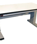 Millennium II Electric Height Adjustable Workbench 72 By 30 Inches With ESD Safe Laminate Top, gray frame and motorized lift.