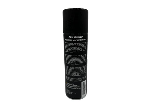 Back view of Honda Chain Lube With White Graphite 08732-CLG00 One Pack, showing instructions and product details on 11oz can.