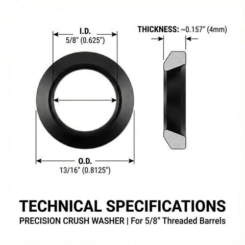 Crush Washer For 5/8-24 Threads For 30 Cal Muzzle Devices 5 Pack Black Oxide Steel Precision Machined Conical Design Corrosion Resistant