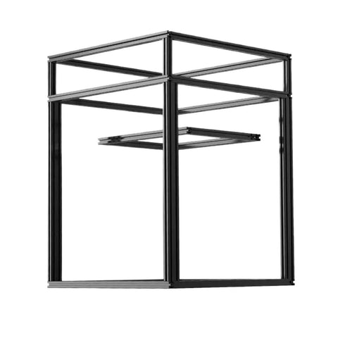 Upgrade Your Workspace With This Top Shelf 3D Printer Frame Kit For 330 Series Setups, black aluminum frame with pre-drilled holes.