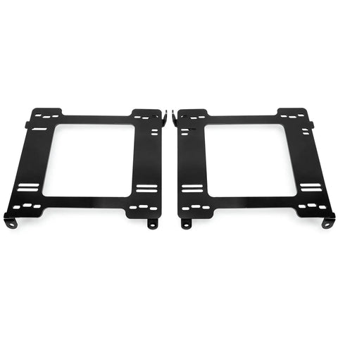 Two Race Car Seat Base Mounting Brackets With Rail Track For Civic EG CX DX EX Integra Beefed Up Heavy Duty Interior Mounting Brackets Includes Hardware For Driver And Passenger Sides, black steel frames on white background