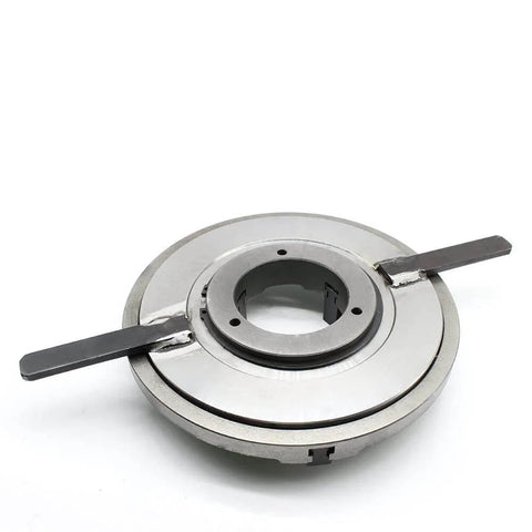 Top view of 12 Inch Three Jaw Self Centering Welding Positioner Table Chuck With Reversible Jaws And Handle Drive, steel construction.