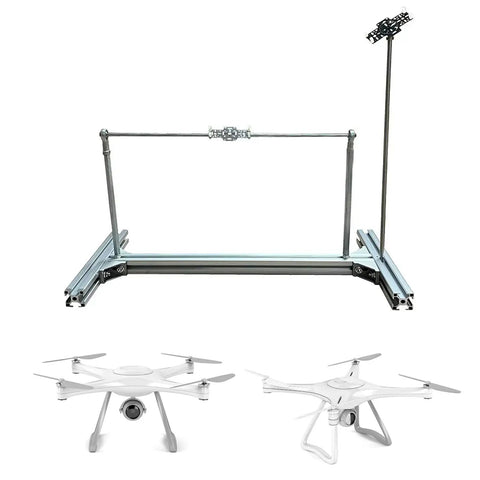 Quadcopter PID Tuning Stand Kit For Drones And Model Aircraft Testing Aluminum Debug Frame with two drones on display