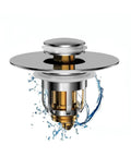 Heavy Duty Slick Universal Sink Stopper Replacement Chrome Bath Plug Bathroom Upgrade No Sweat Quick Install Fits All Standard Drains Waterproof Easy Grip with water splashes.