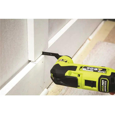 Cutting wood trim with 16 Piece Oscillating Tool Blade Accessory Set With Universal Fitment For Quick Cuts 35 Percent Faster Cutting