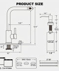 Top Tier Kitchen Sink Faucet Featuring A Smooth Pull Down Sprayer Integrated Soap Dispenser And Heavy Duty Brushed Finish dimensions diagram