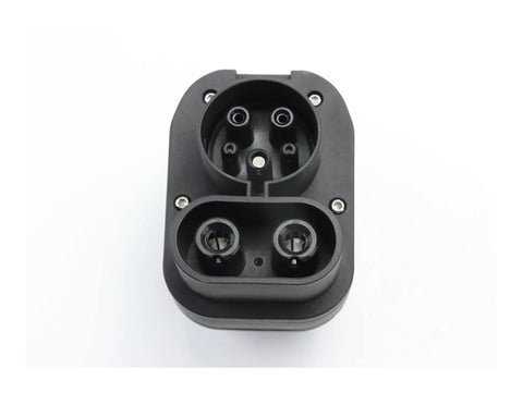 Heavy Duty CCS2 To CCS1 EV Charger Adapter for Blistering Quick Charge, top view showing connectors and durable build.