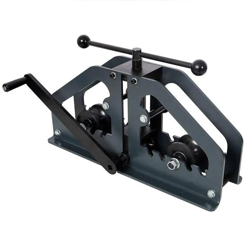 Heavy Duty Manual Tube Roller Bender showing durable steel construction and hand crank for precision metal bending.